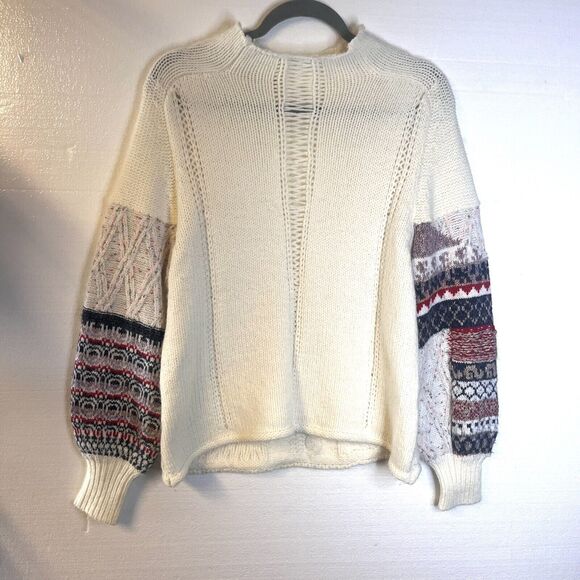 Altar'd State Beige Knit Fair Isle Balloon Sleeve Sweater size small - Picture 1 of 7
